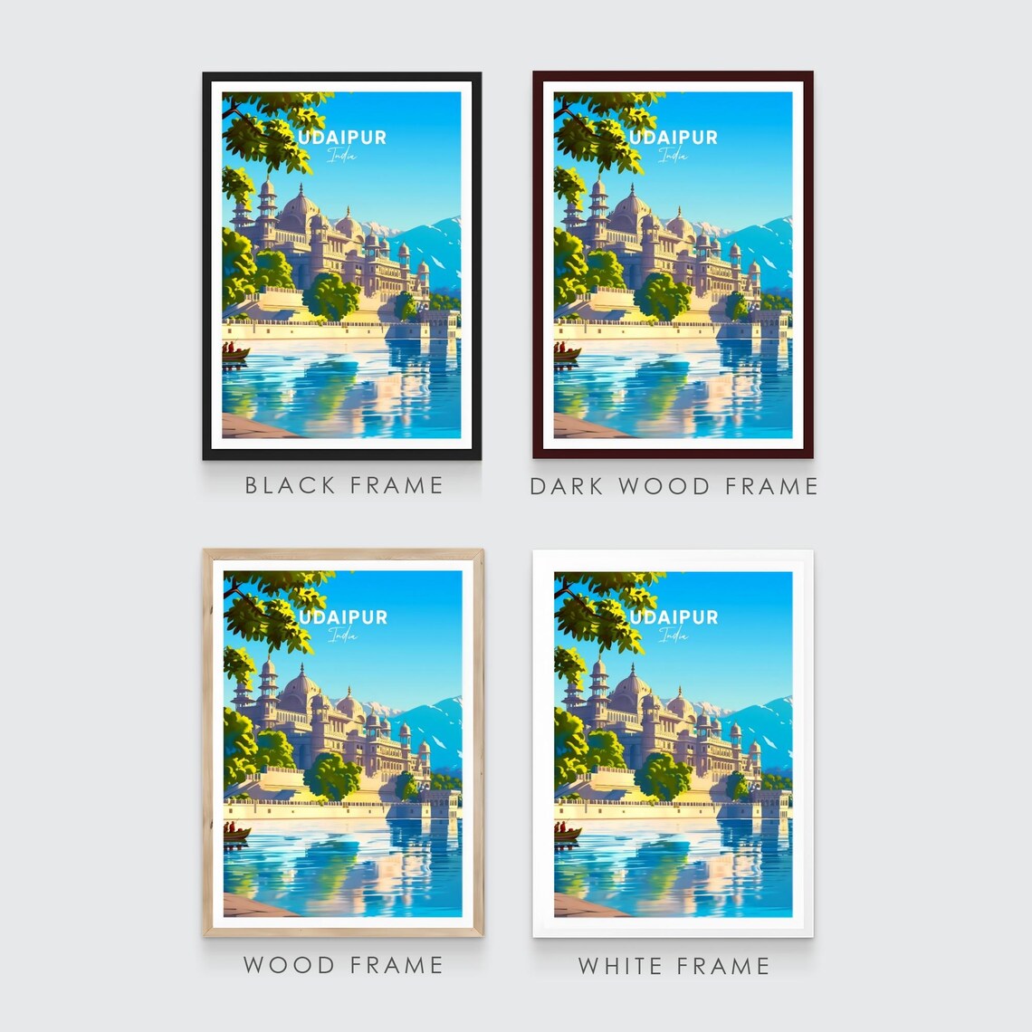Udaipur India City Palace Lake Pichola Boat View Travel Poster - Image 3