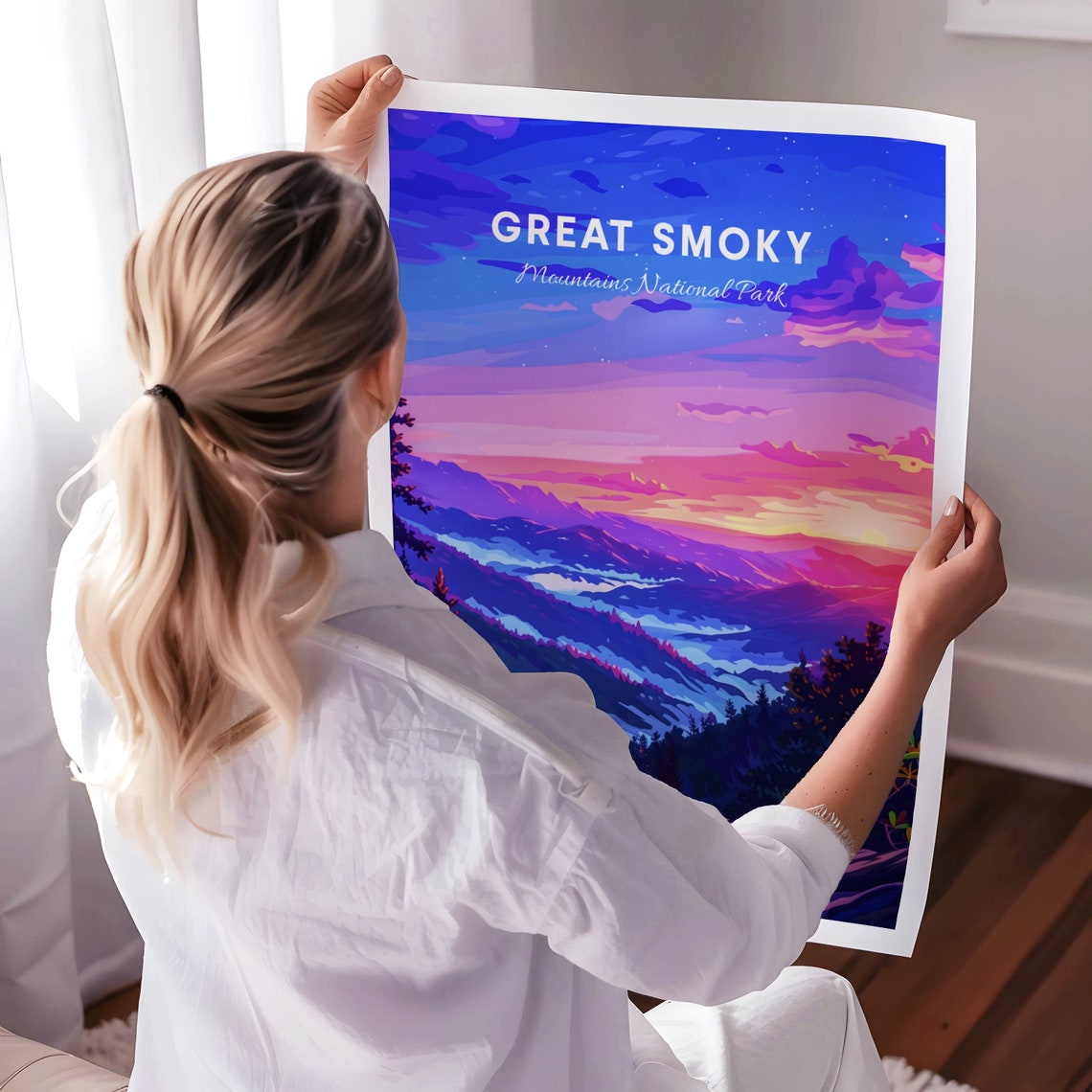 Great Smoky Mountains Tent Campsite Sunset Campfire Travel Poster - Image 3