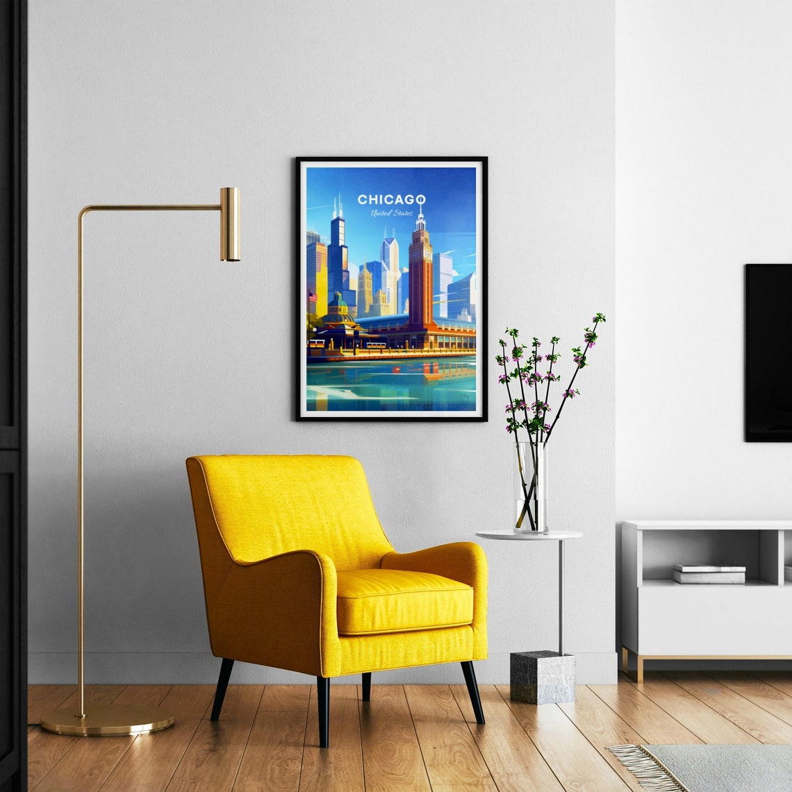 Chicago Illinois Waterfront Terminal Clock Tower Skyline Travel Poster - Image 3