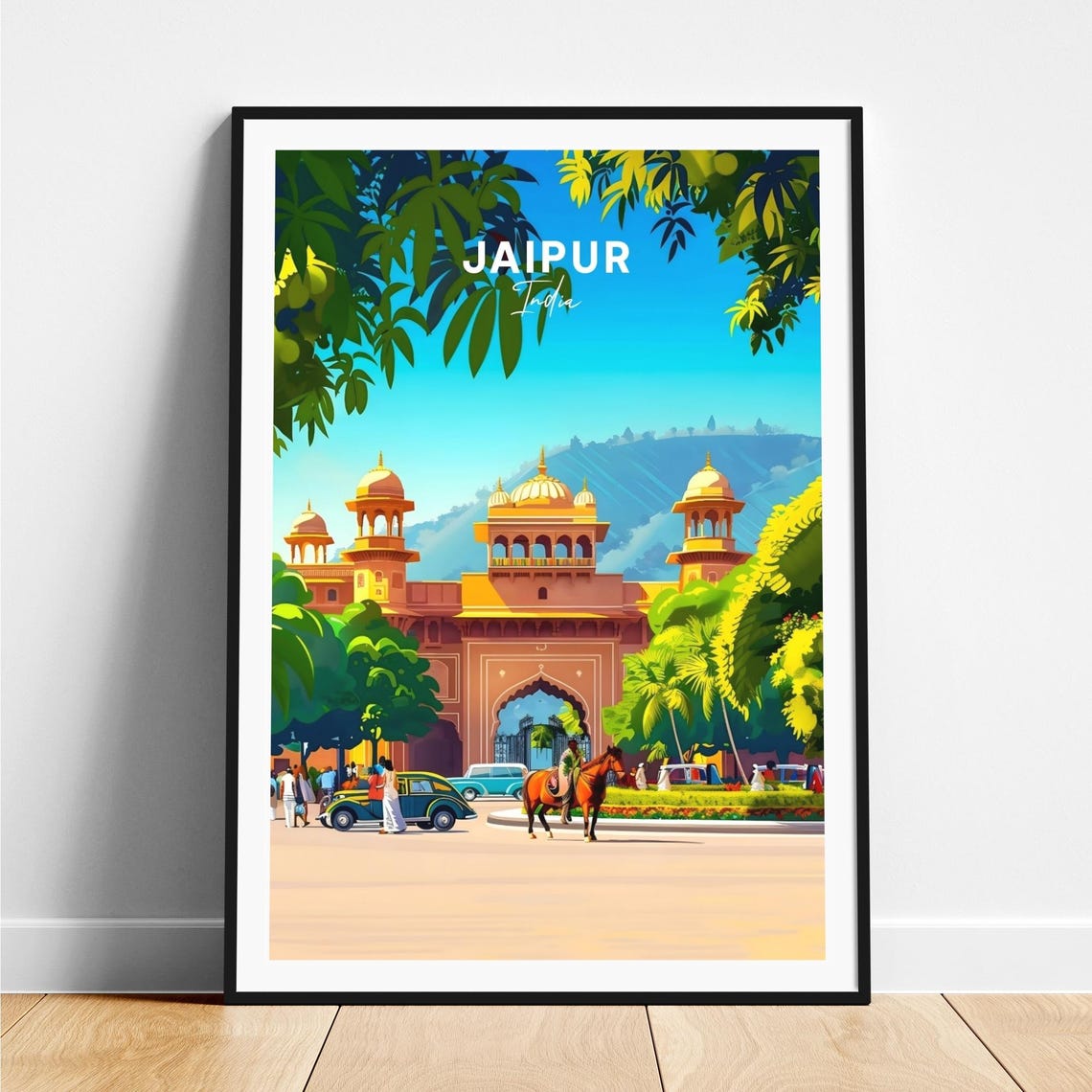 Jaipur India Pink Palace Gateway Horse Carriage Travel Poster