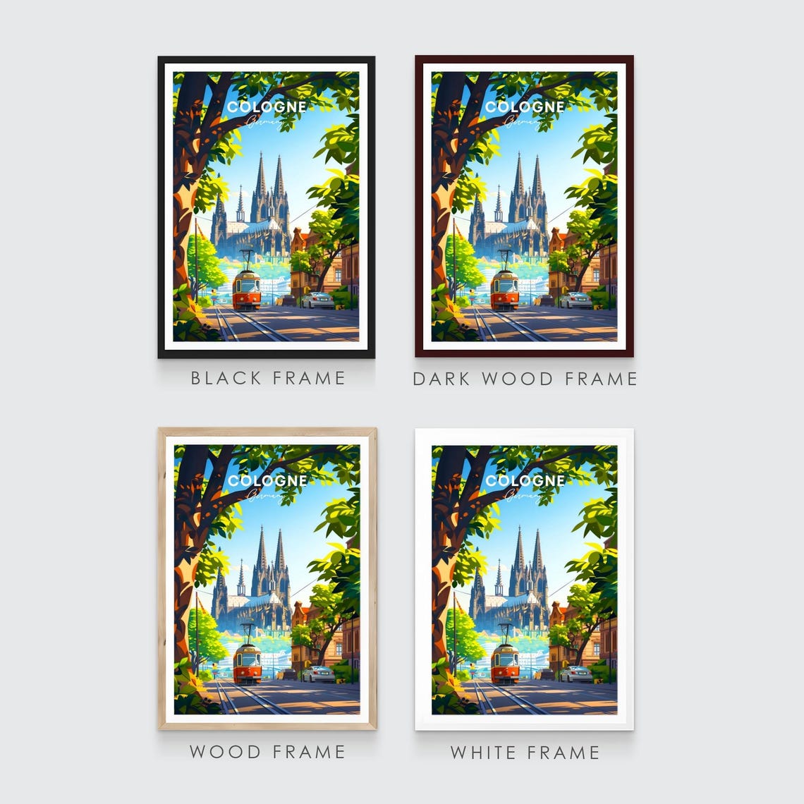 Cologne Cathedral Tram Street Sunny Day Germany Travel Poster - Image 3