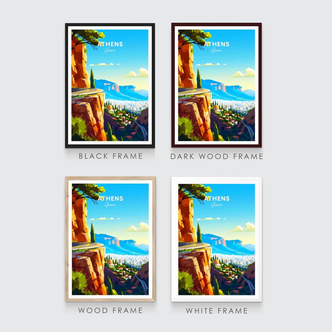 Athens Greece Cliff Road City Panorama Mountain View Travel Poster - Image 3