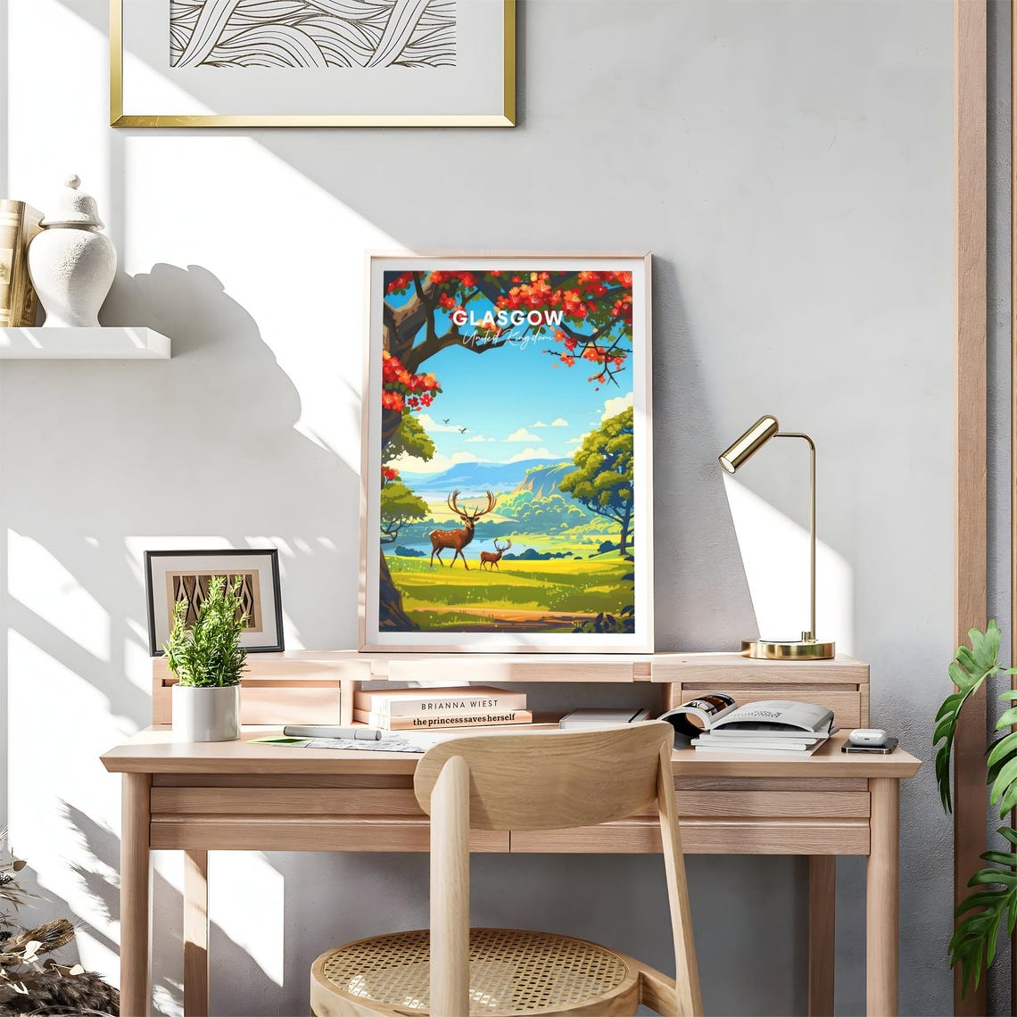 Glasgow Deer Park Blossom Lake Rolling Green Hills Travel Poster - Image 4