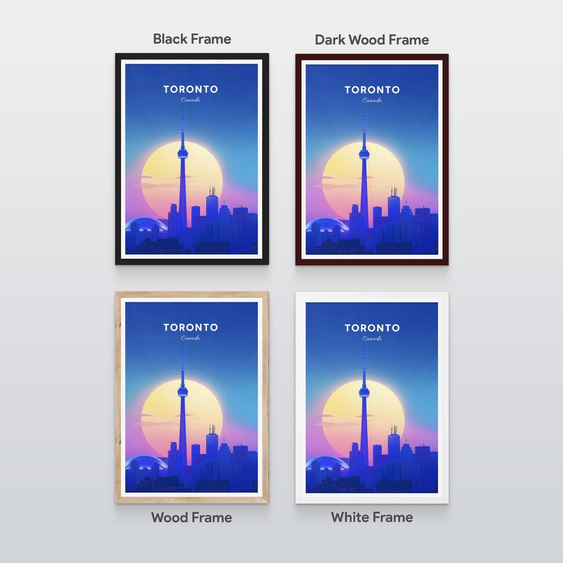 Toronto Canada CN Tower Golden Sunset Skyline Silhouette Travel Poster - Image 2