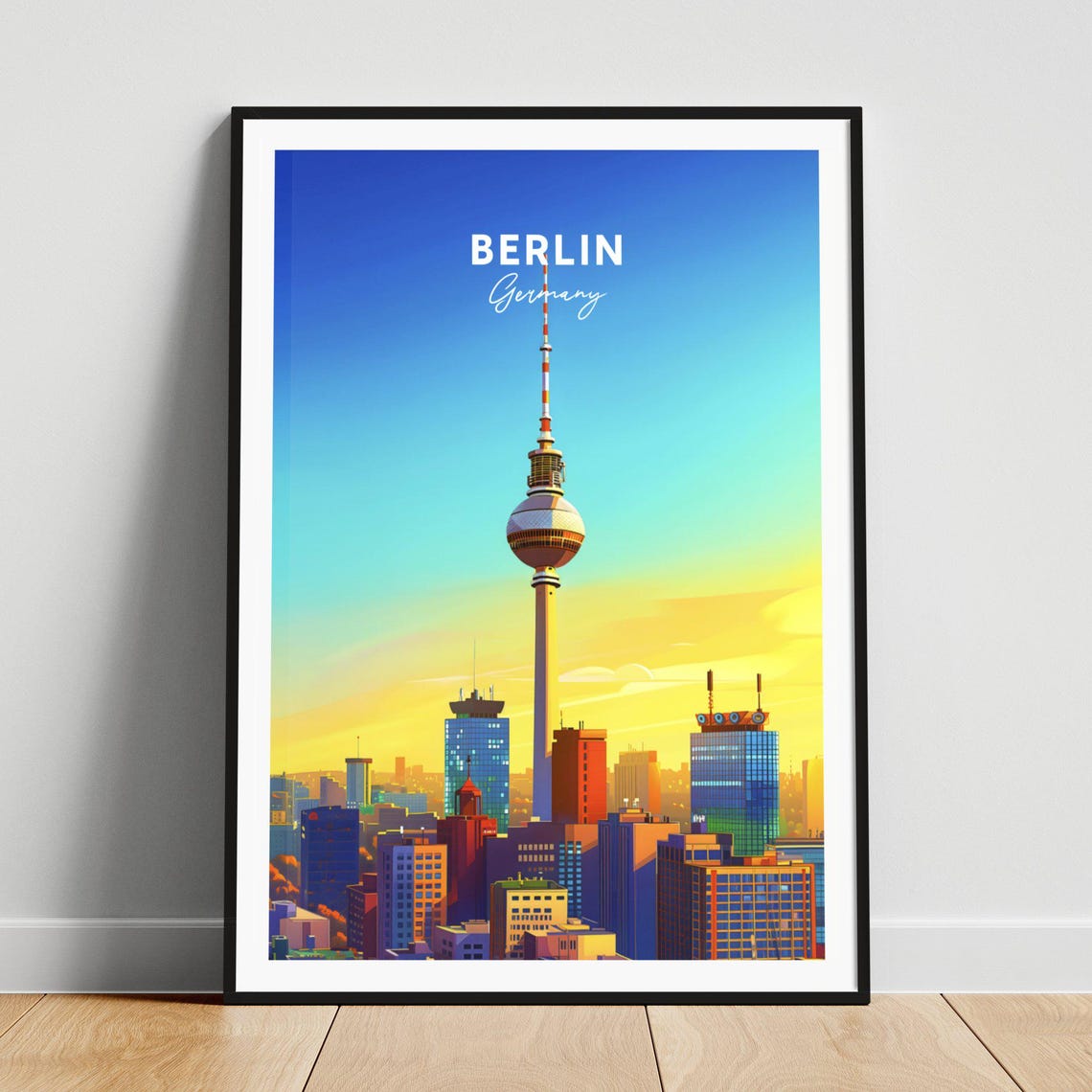 Berlin Germany TV Tower Sunset Skyline Golden Hour Travel Poster