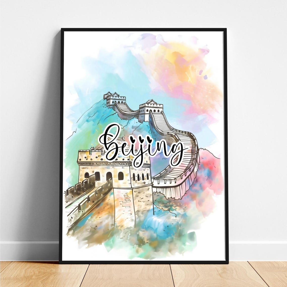 Beijing Great Wall Of China Watercolor Travel Landmark Poster