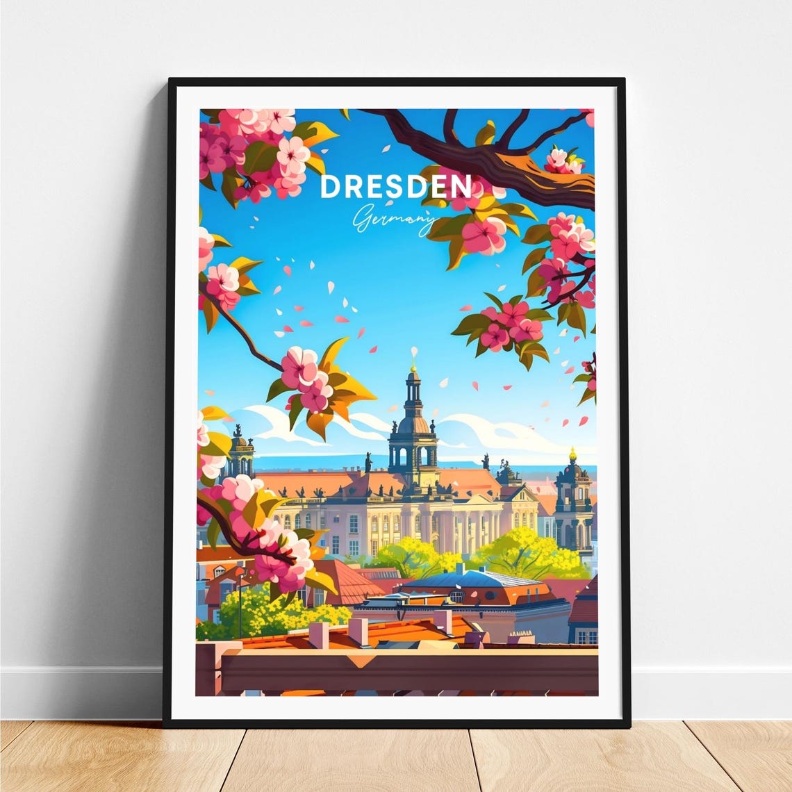 Dresden Germany Cherry Blossom Old Town Spring View Art Poster