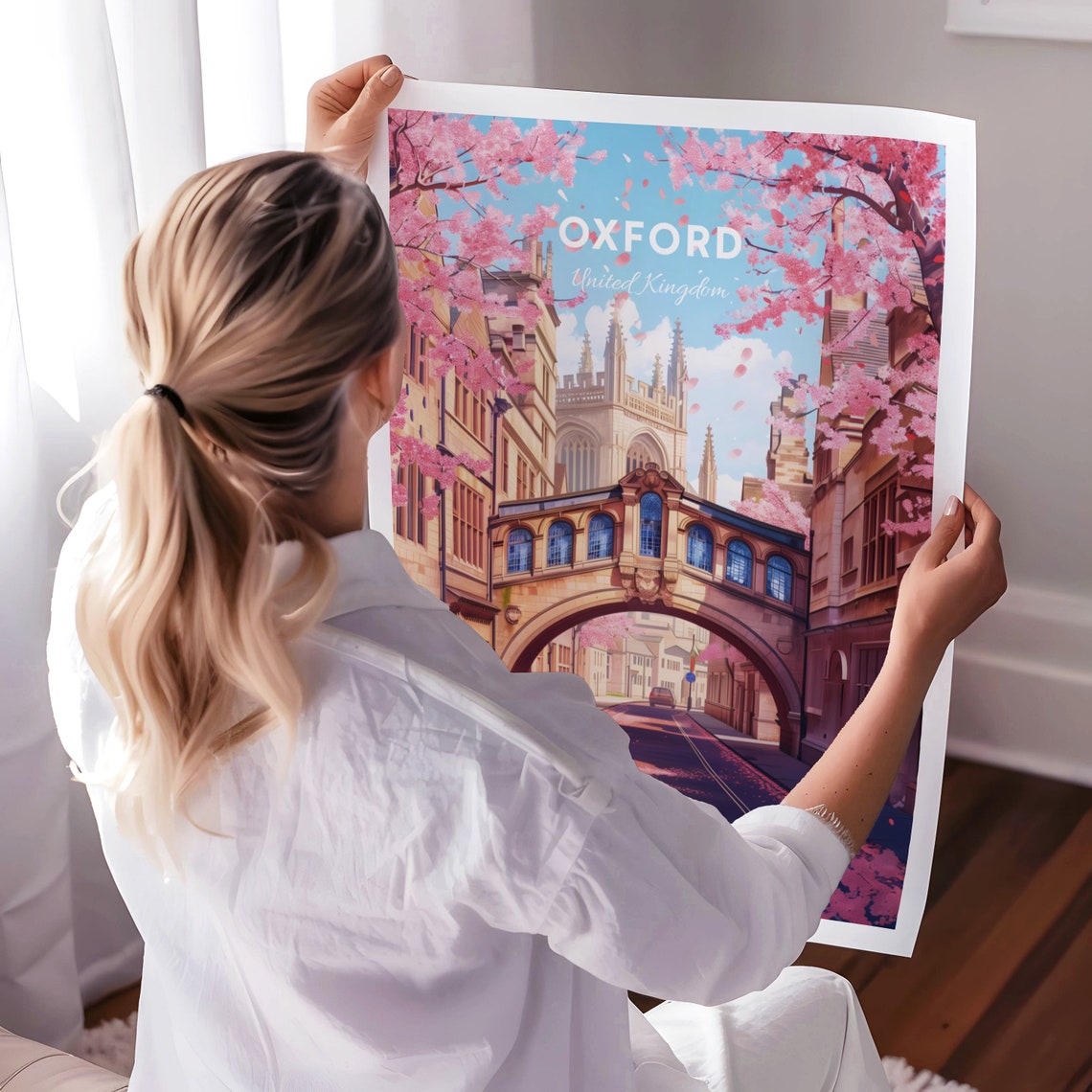 Oxford Travel Print United Kingdom Wall Art Bridge Of Sighs Oxford Poster Oxfordshire Poster Personalized Gift Custom Text - Image 3