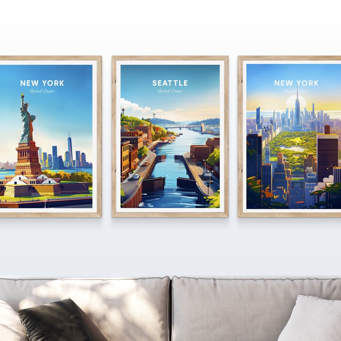 Seattle Washington Ship Canal Locks Waterway Day Travel Art Poster - Image 4