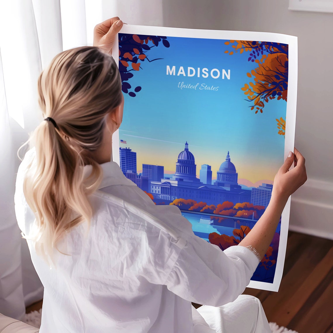 Madison Capitol by the Lake Poster: Autumn Trees Framing Domed Skyline - Image 3