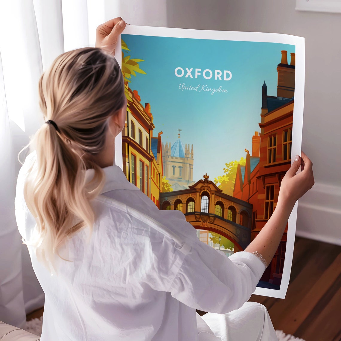 Oxford Travel Print United Kingdom Wall Art Bridge Of Sighs Oxford Poster Oxfordshire Poster Personalized Gift Custom Text - Image 3