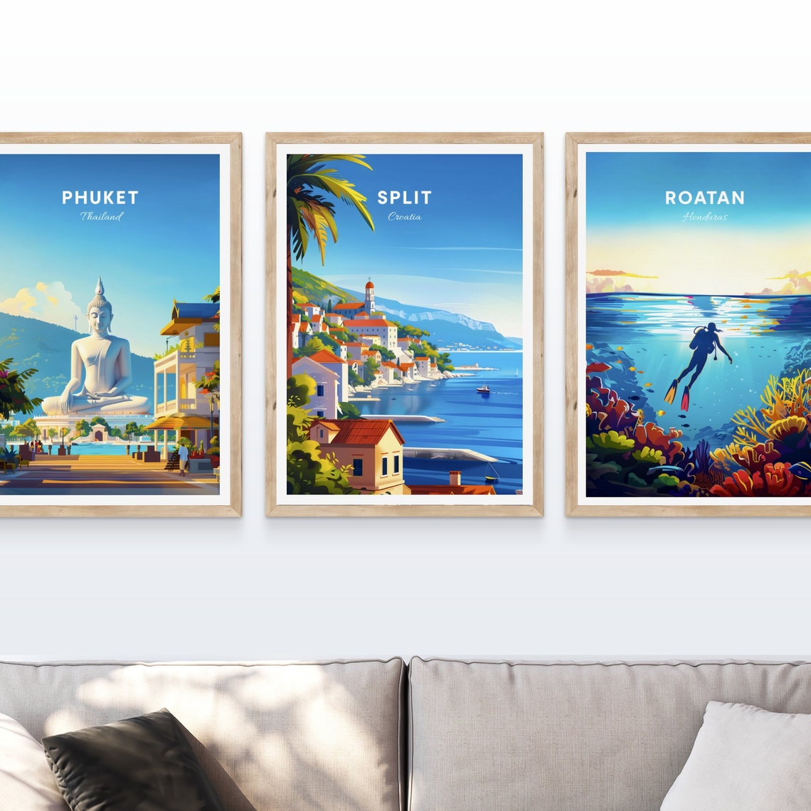 Split Croatia Sunny Hillside Coastal Town Palm Sea View Poster - Image 4