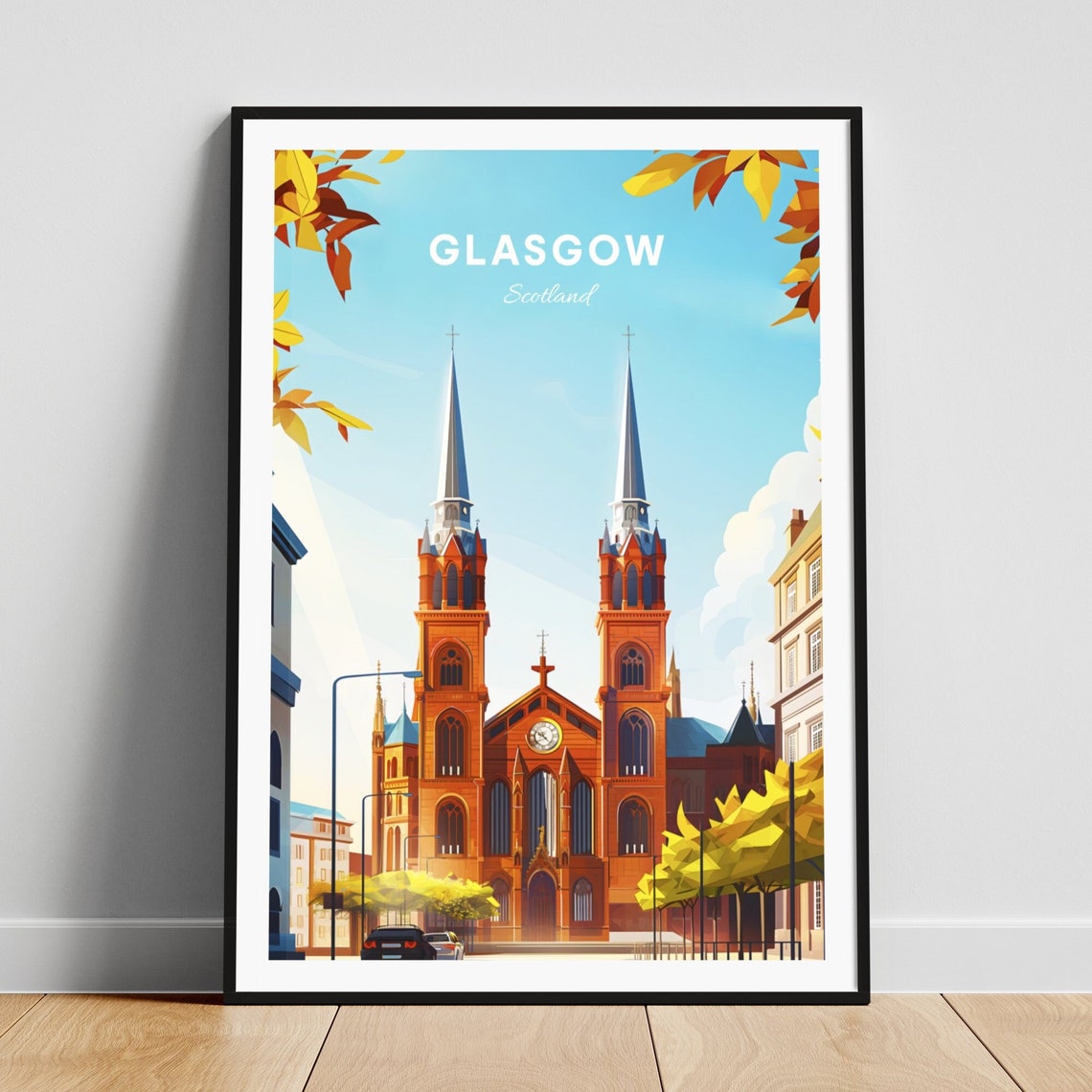 Glasgow Scotland Autumn Red Sandstone Cathedral Twin Spires Poster