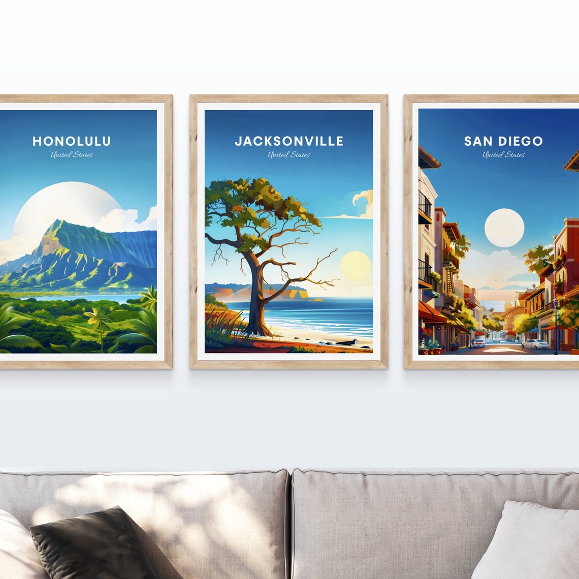 Jacksonville Florida Windswept Beach Tree Ocean Travel Poster - Image 4
