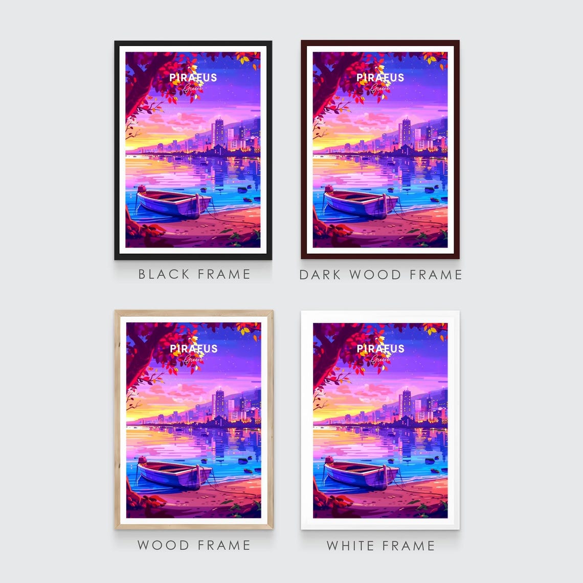 Piraeus Greece Harbor Dusk Purple Sky Boat Glow Travel Poster - Image 3