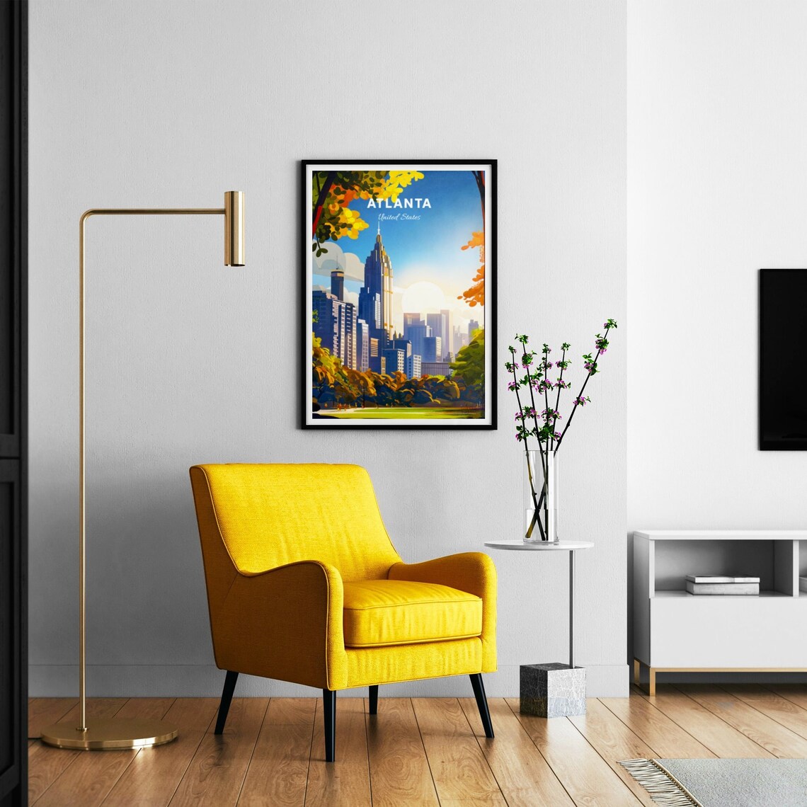 Atlanta Georgia Skyline From A Sunny Park City Travel Poster - Image 3
