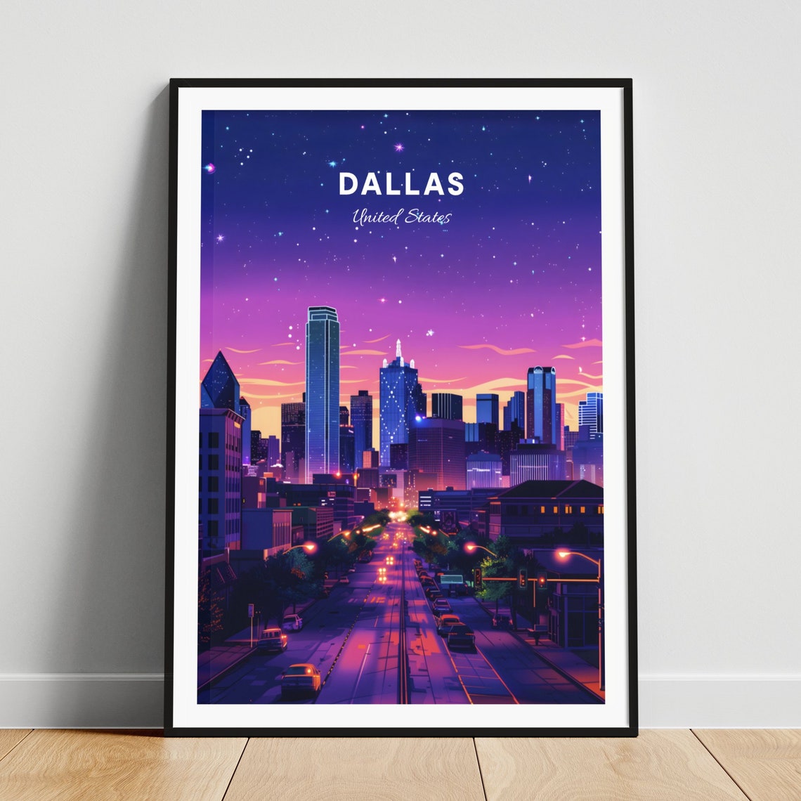 Dallas Night Skyline Glowing Over Highway City Lights Poster