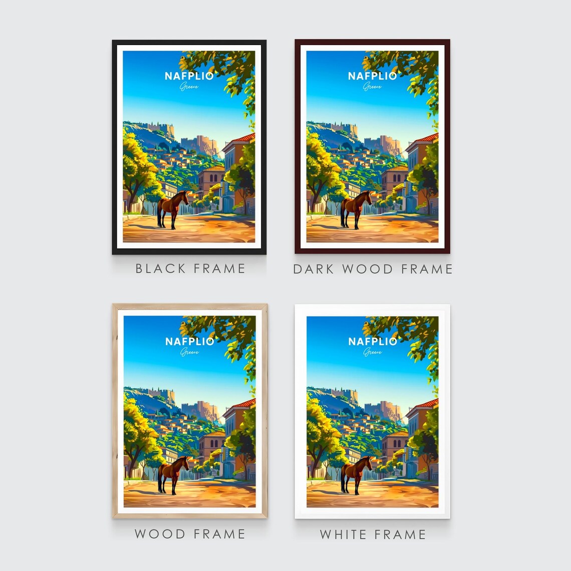 Nafplio Greece Old Town Horse Hilltop Fortress Travel Poster - Image 3