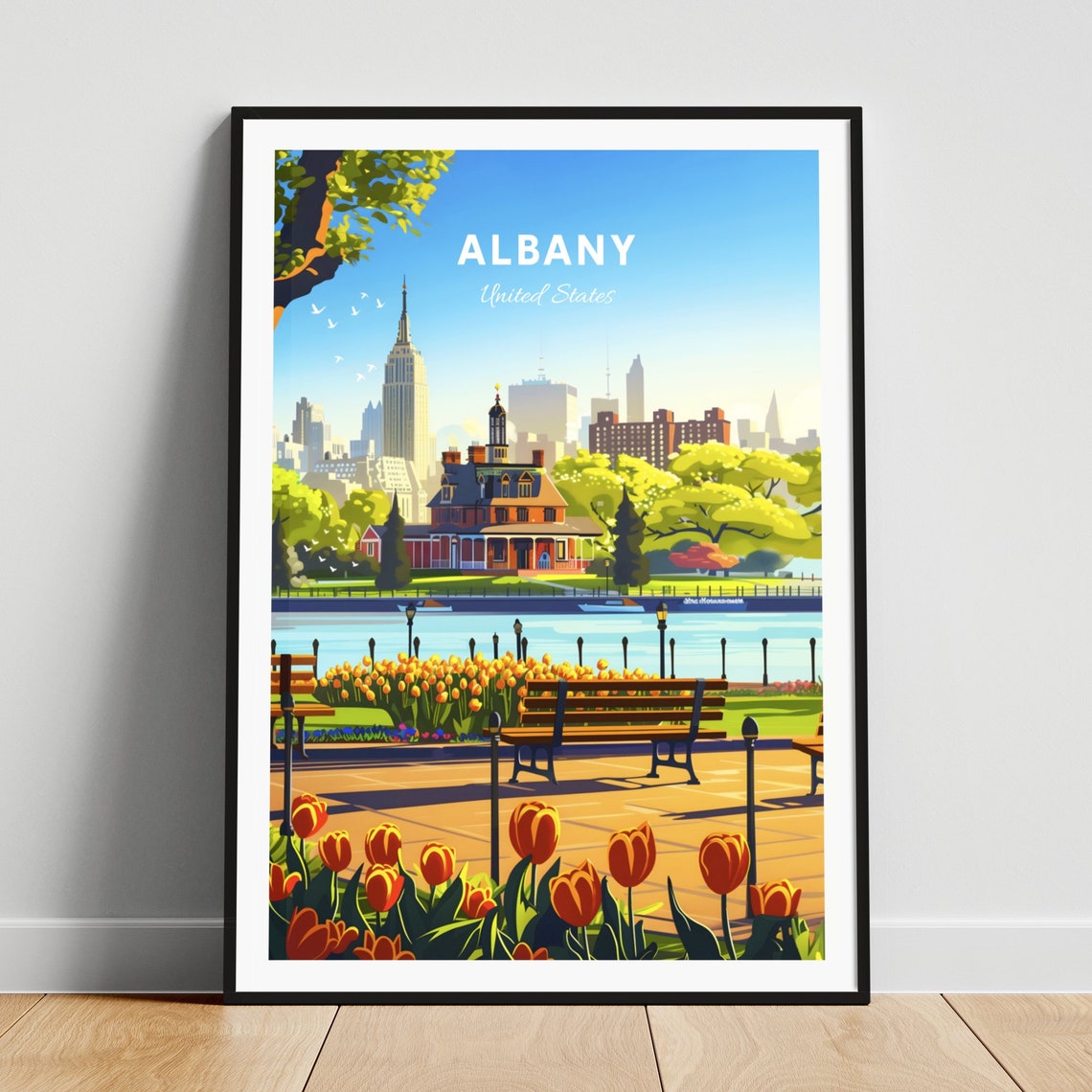 Albany New York Riverside Park Tulip Garden Spring Travel Poster