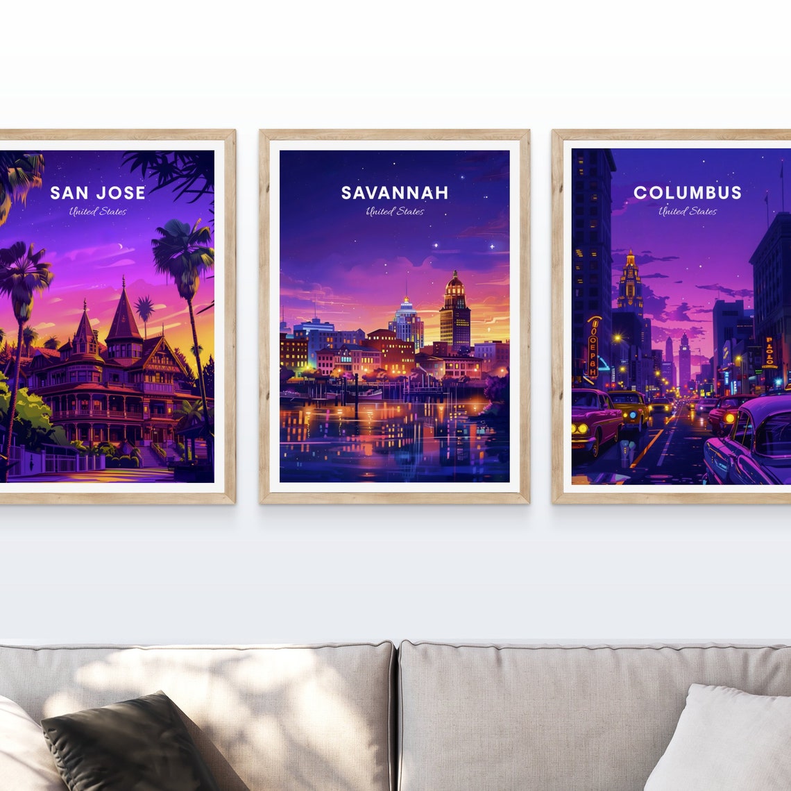 Savannah Night Riverfront Skyline Starry Purple Sky Travel Poster - Image 4