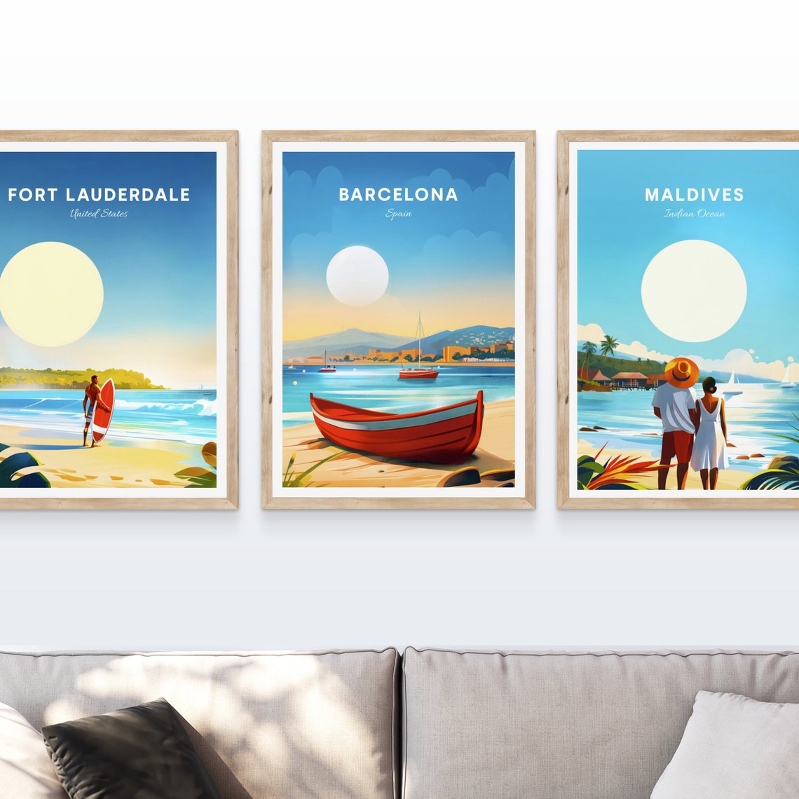 Barcelona Spain Beach Red Rowboat Harbor Sunset Coast Poster - Image 4