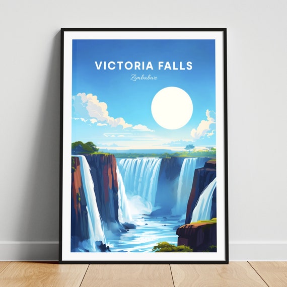 Victoria Falls Travel Print Zimbabwe Wall Art Victoria Falls Poster Waterfall Poster Personalized Gift Poster Wedding Gift