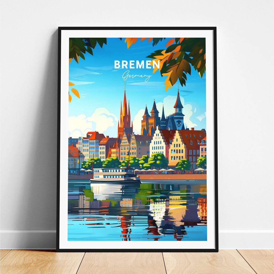 Bremen Germany Waterfront Boat Old Town Summer View Art Poster