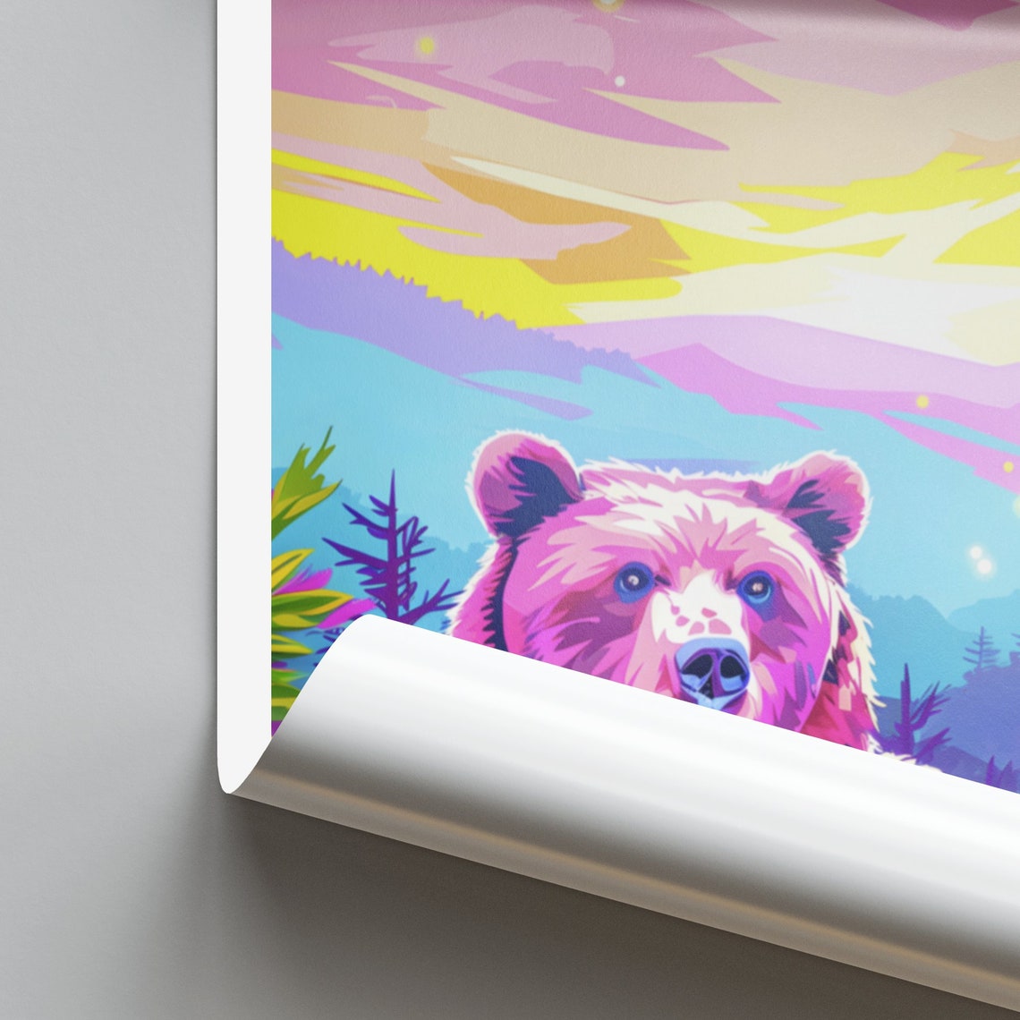 Great Smoky Mountains Bear in Pink Sunrise Meadow Travel Poster - Image 2