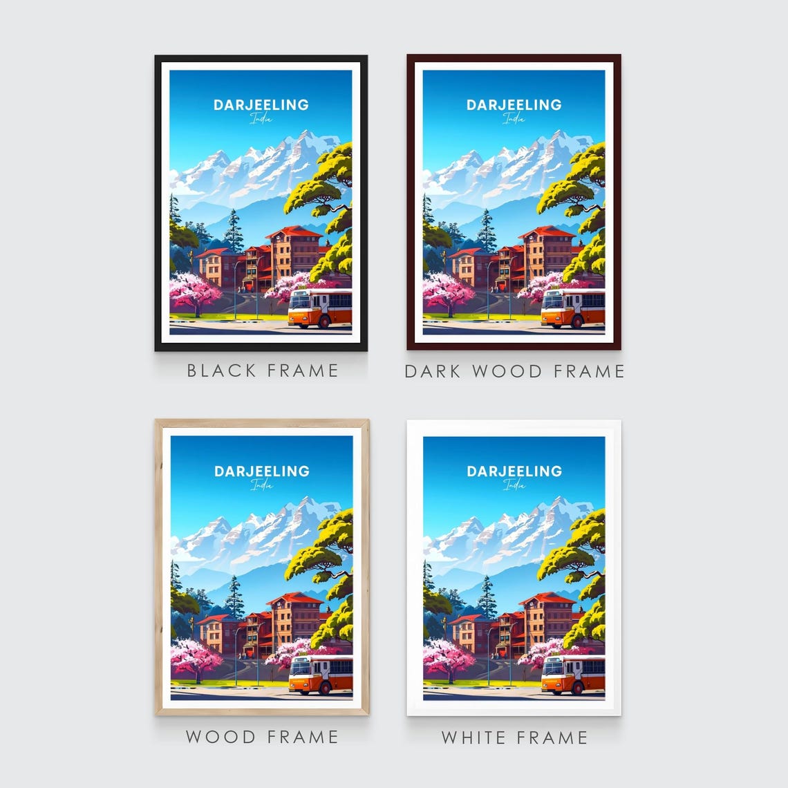 Darjeeling Himalayan Snow Peaks Town Bus India Travel Poster - Image 3