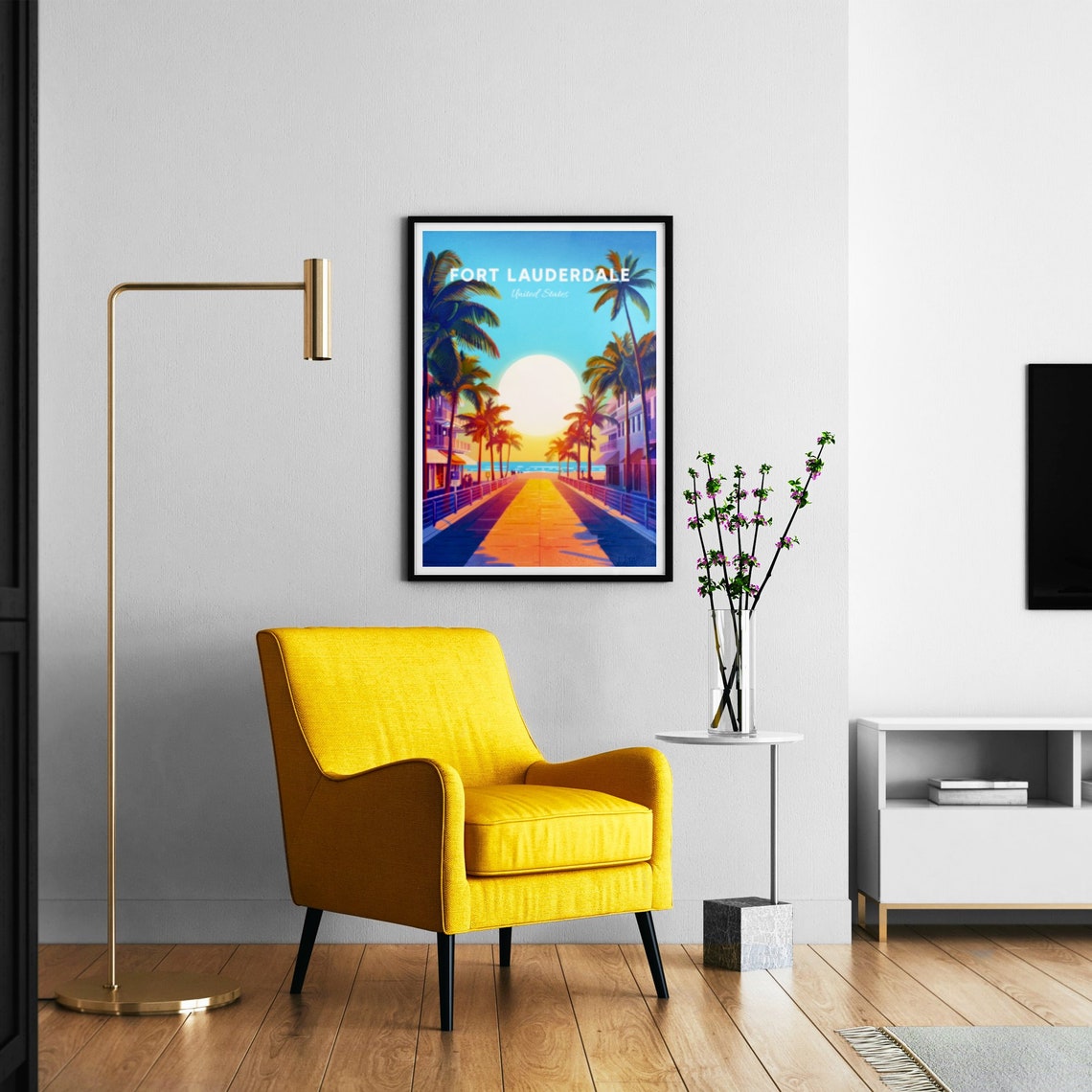 Fort Lauderdale Sunset Boardwalk Beach Palm Trees Ocean Travel Poster - Image 3