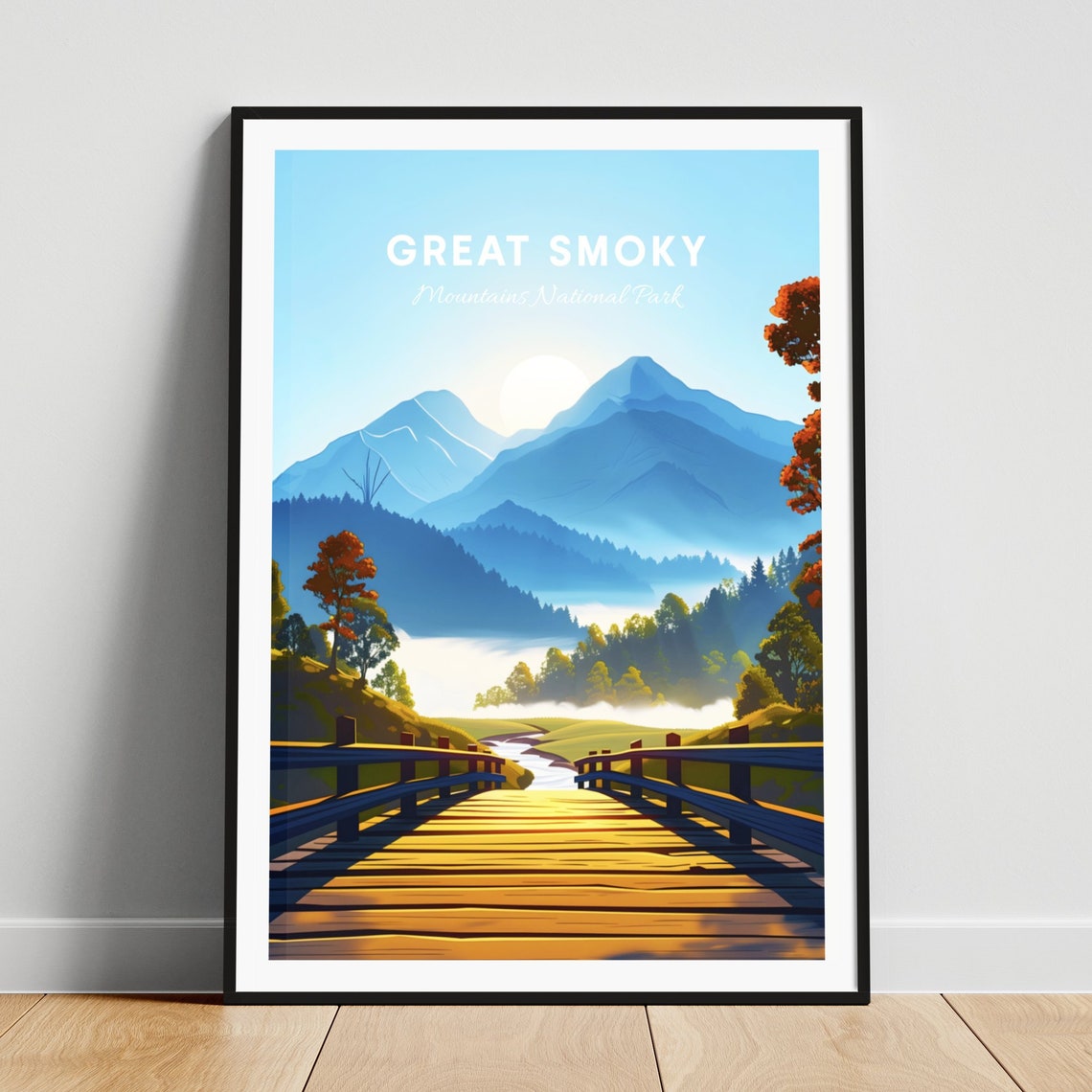 Great Smoky Mountains Wooden Bridge Daytime Valley Travel Poster