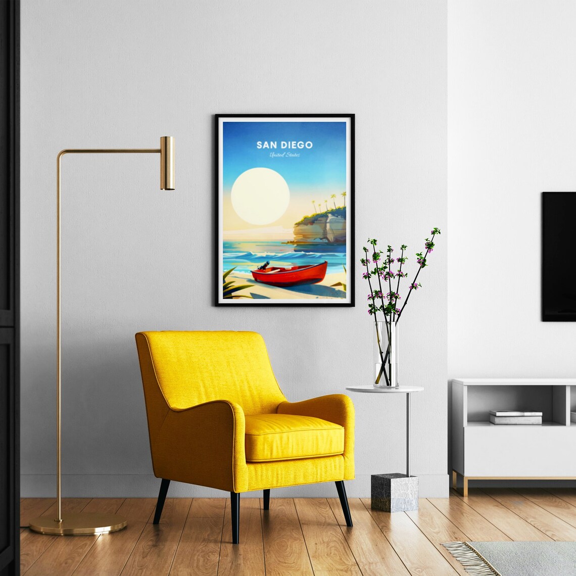 San Diego California Red Rowboat Beach Cove Coastal Travel Poster - Image 3