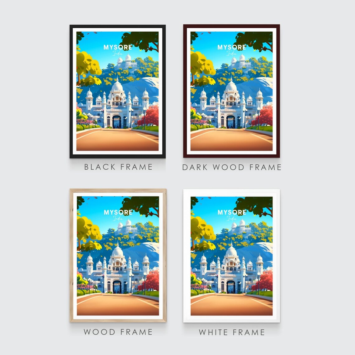 Mysore India White Hill Palace Domes Scenic View Travel Poster - Image 3