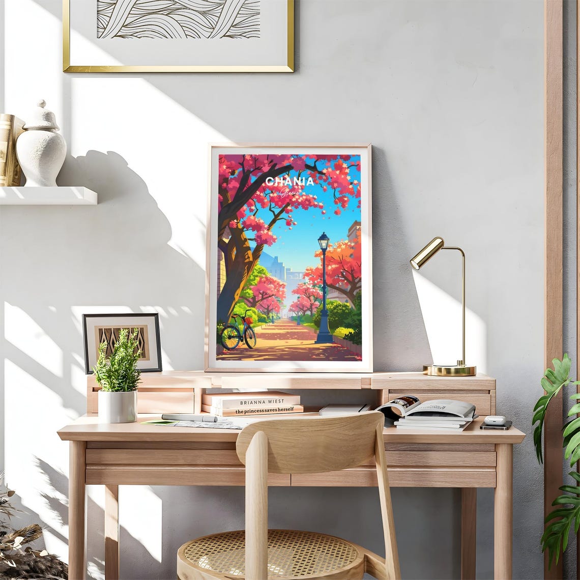 Chania Greece Cherry Blossom Avenue Bicycle Spring Travel Poster - Image 4