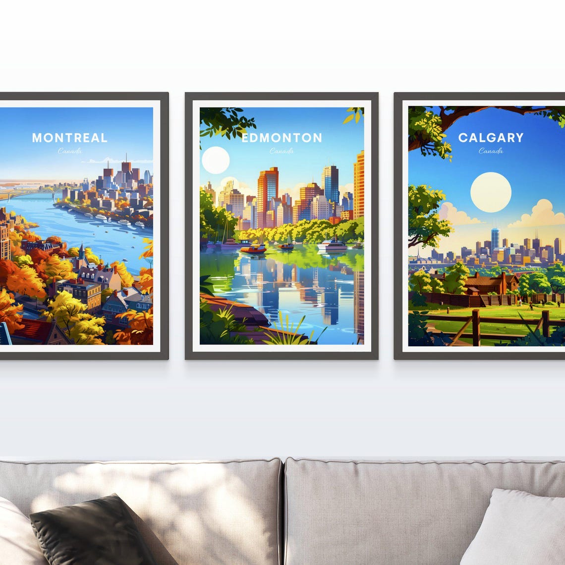 Edmonton Canada Sunny River Skyline Boats Waterfront Travel Poster - Image 4