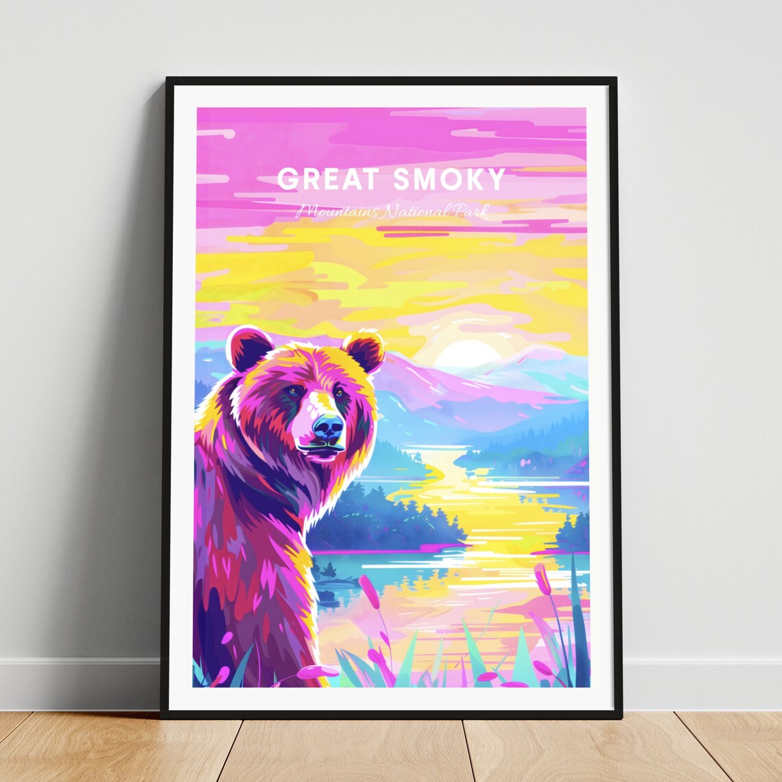 Great Smoky Mountains Bear Sunrise Lake Golden Horizon Poster