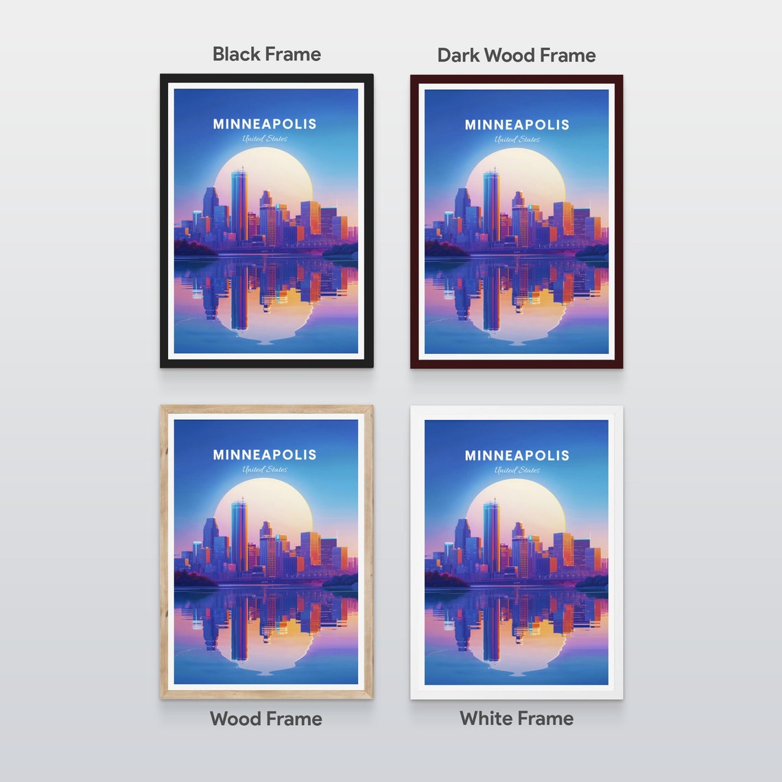 Minneapolis Minnesota Skyline Sunset Water Reflection Travel Poster - Image 2