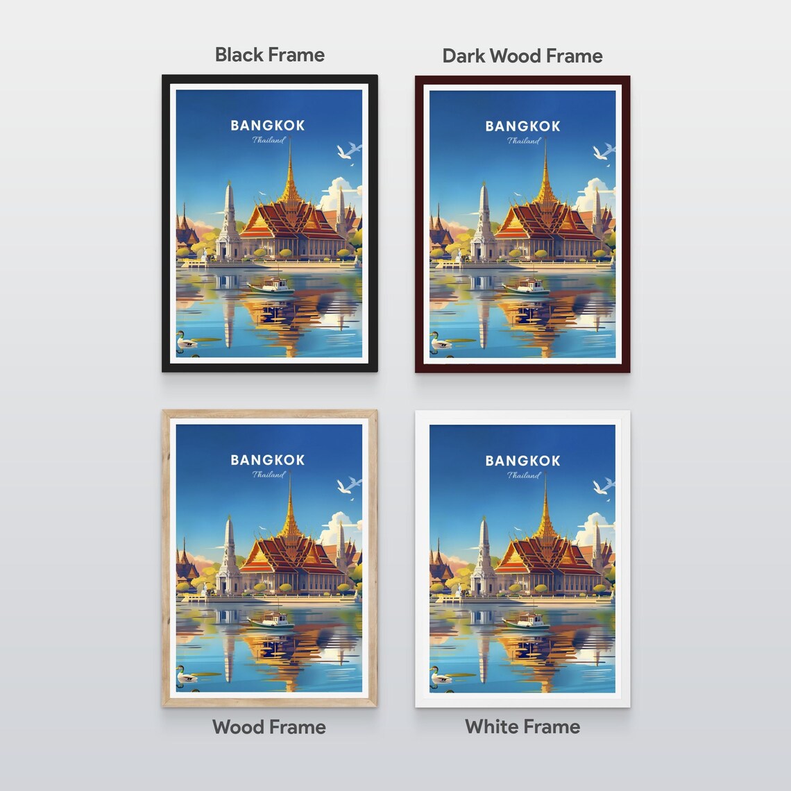 Bangkok Thailand Grand Palace Golden Spires Riverside Travel Poster - Image 2