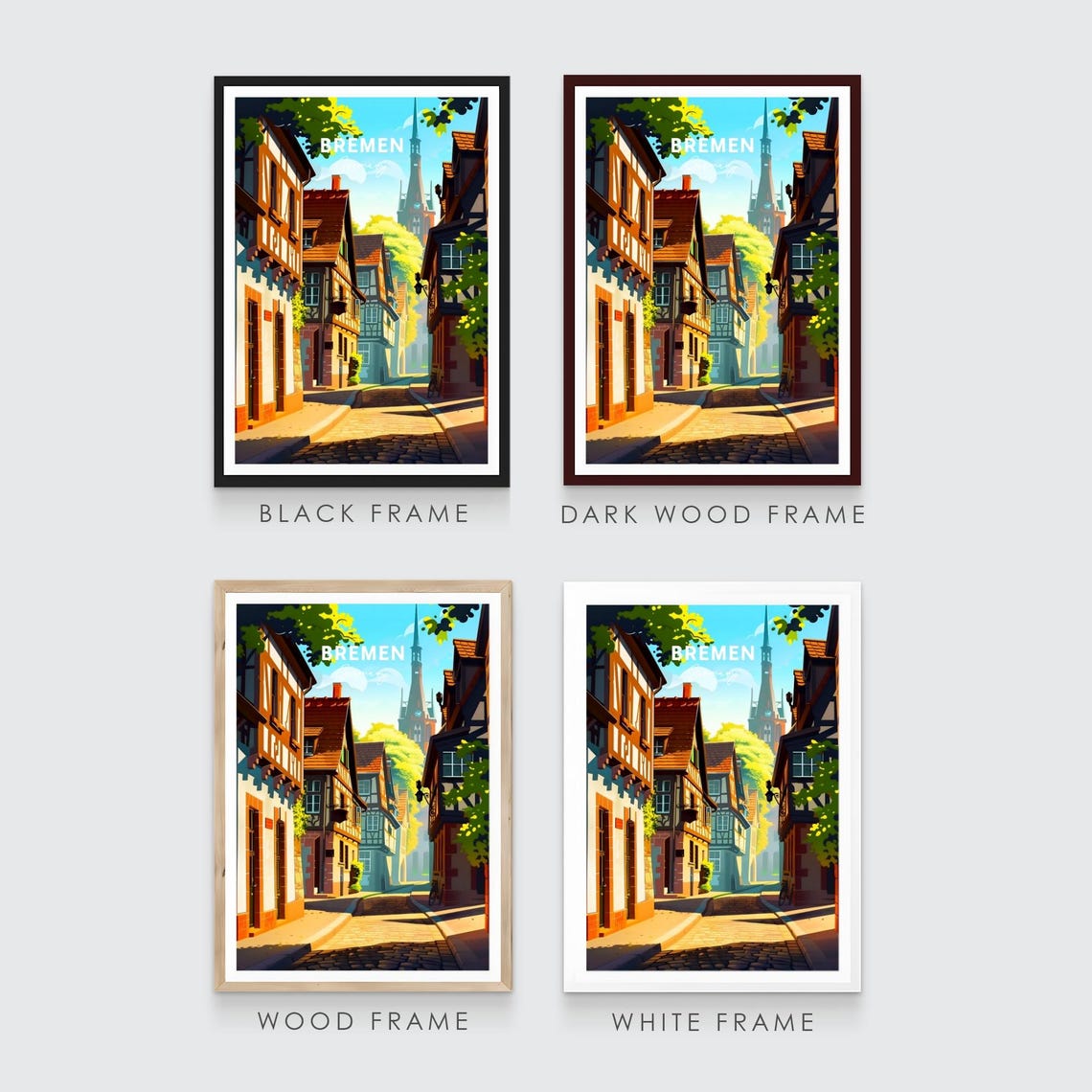 Bremen Old Town Cobblestone Street Half Timbered Germany Travel Poster - Image 3
