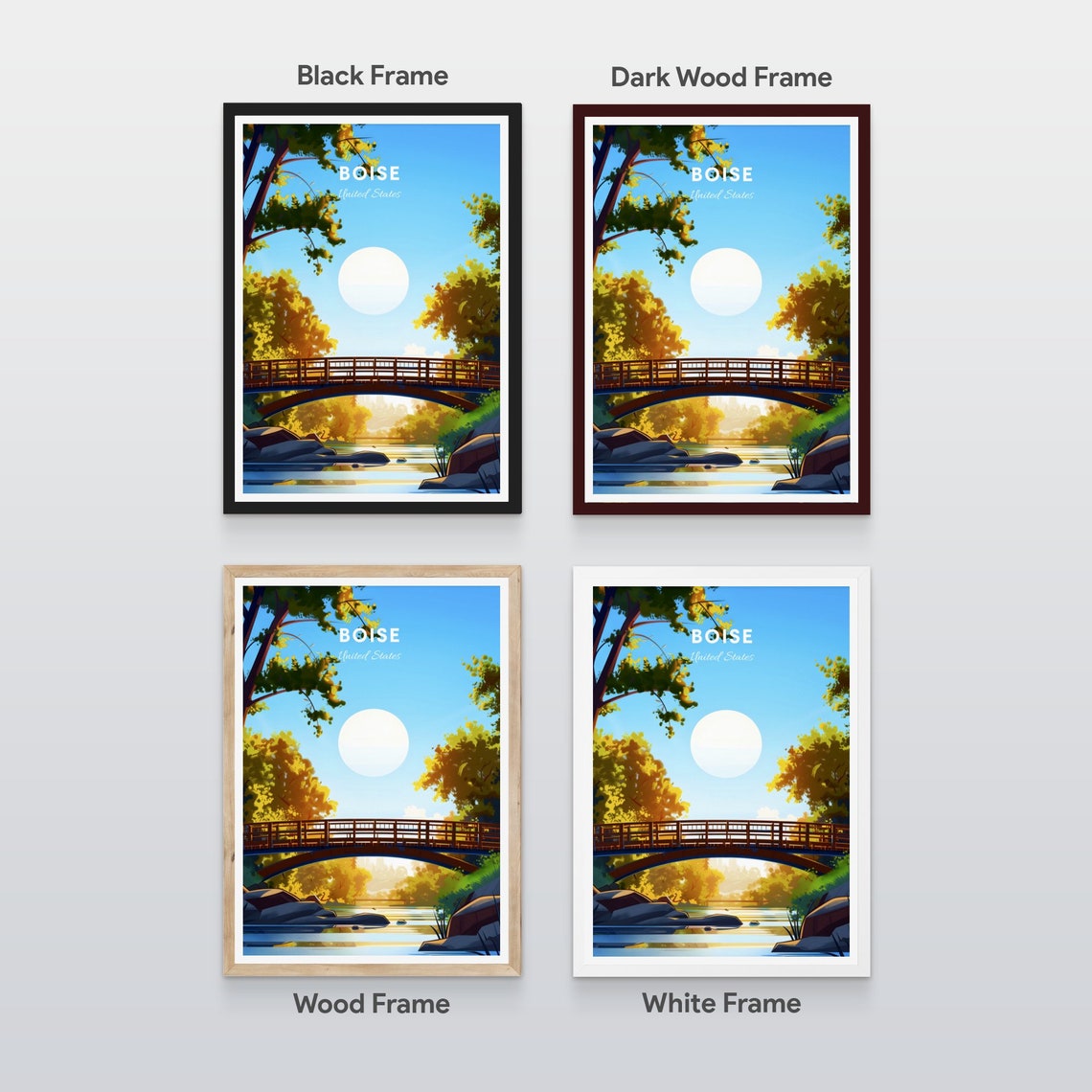 Boise Idaho River Bridge Park Sunshine Nature Day Travel Poster - Image 2