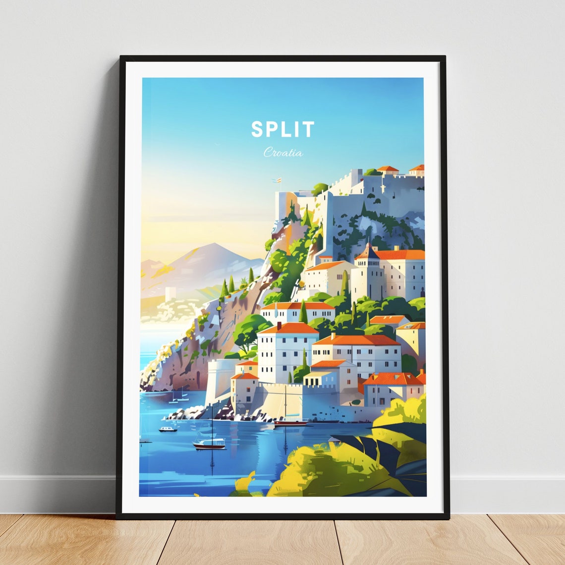 Split Croatia Hilltop Old Town Fortress Sunset Harbor Poster