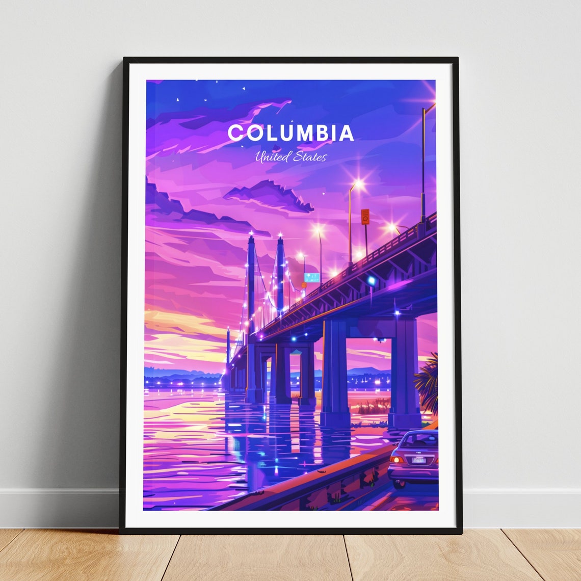 Columbia United States Suspension Bridge at a Pink Sunset Poster