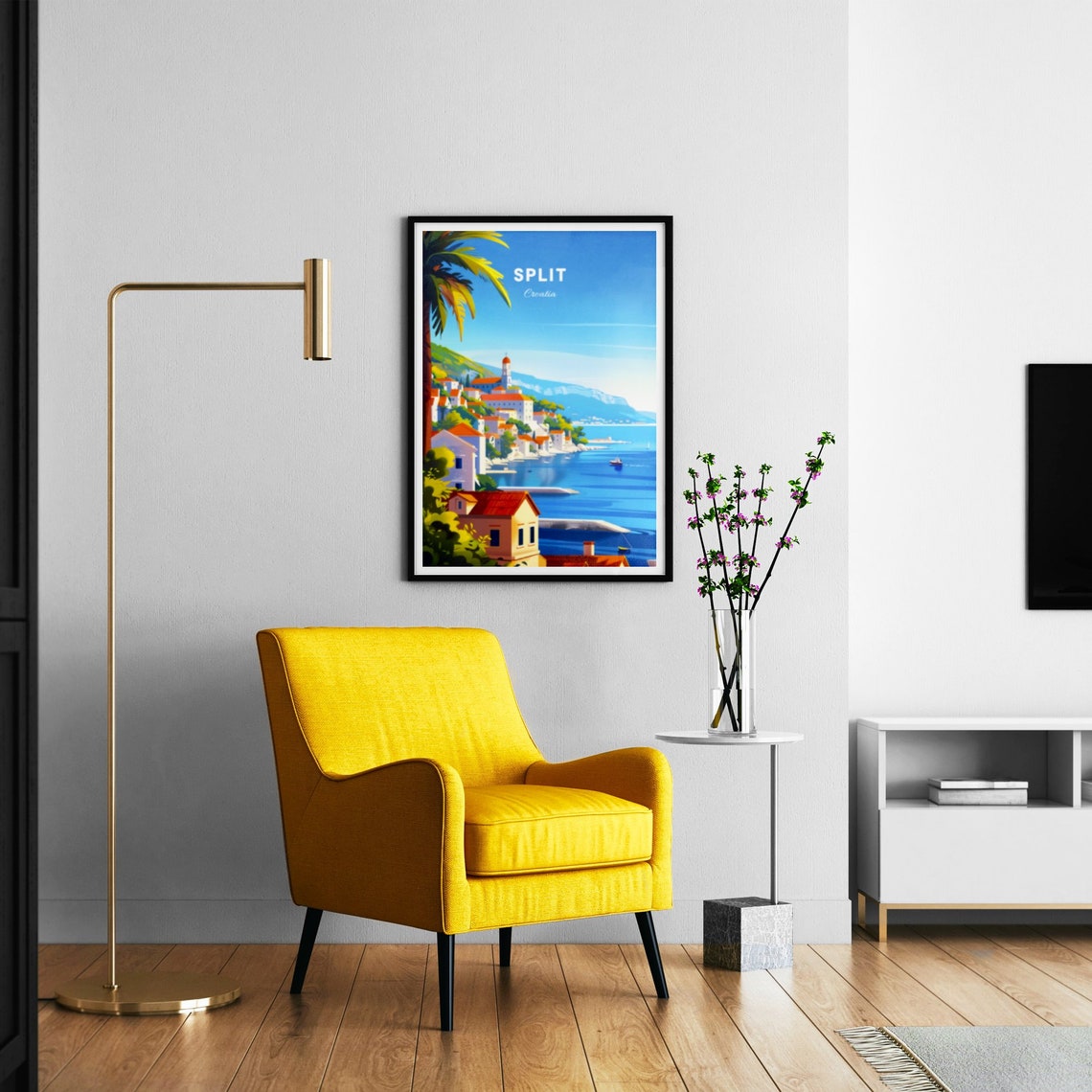 Split Croatia Sunny Hillside Coastal Town Palm Sea View Poster - Image 3