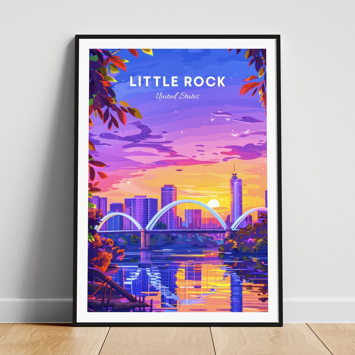 Little Rock Sunset Arched Bridge with River Reflections Poster