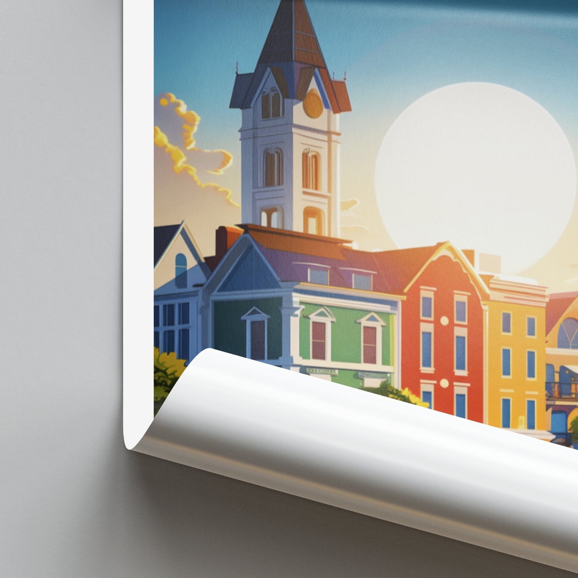 Sacramento Waterfront at Sunset Clock Tower Colorful View Poster - Image 2
