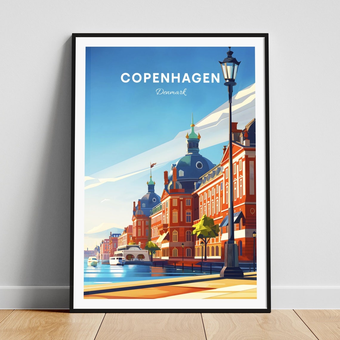Copenhagen Denmark Waterfront Promenade Lamp Post Travel Poster