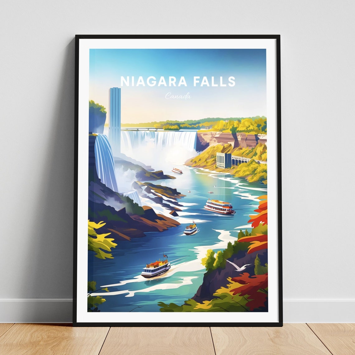 Niagara Falls Canada Horseshoe Falls Tour Boats Vintage Travel Poster