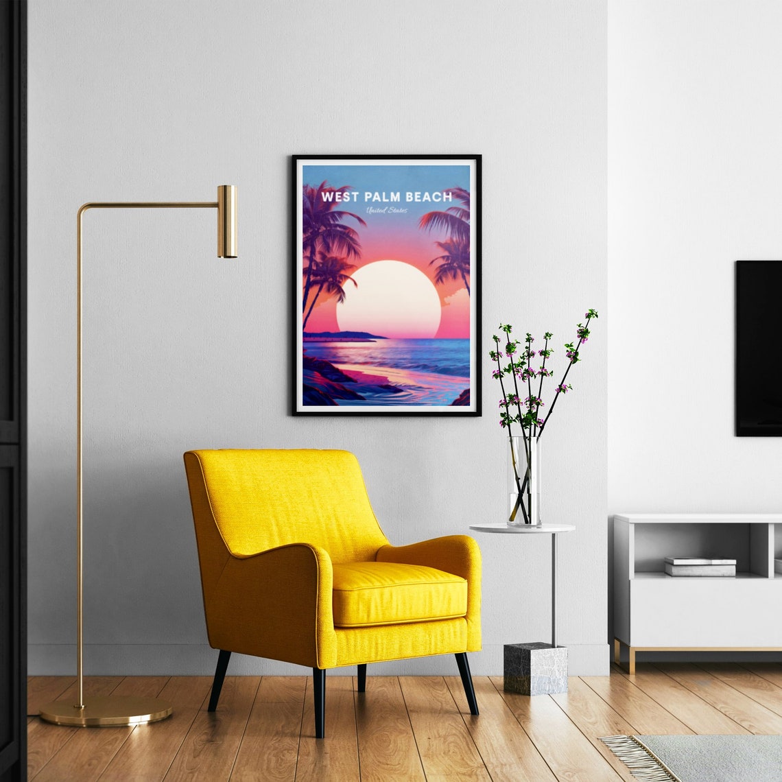 West Palm Beach Florida Palm Silhouette Ocean Sunset Travel Poster - Image 3