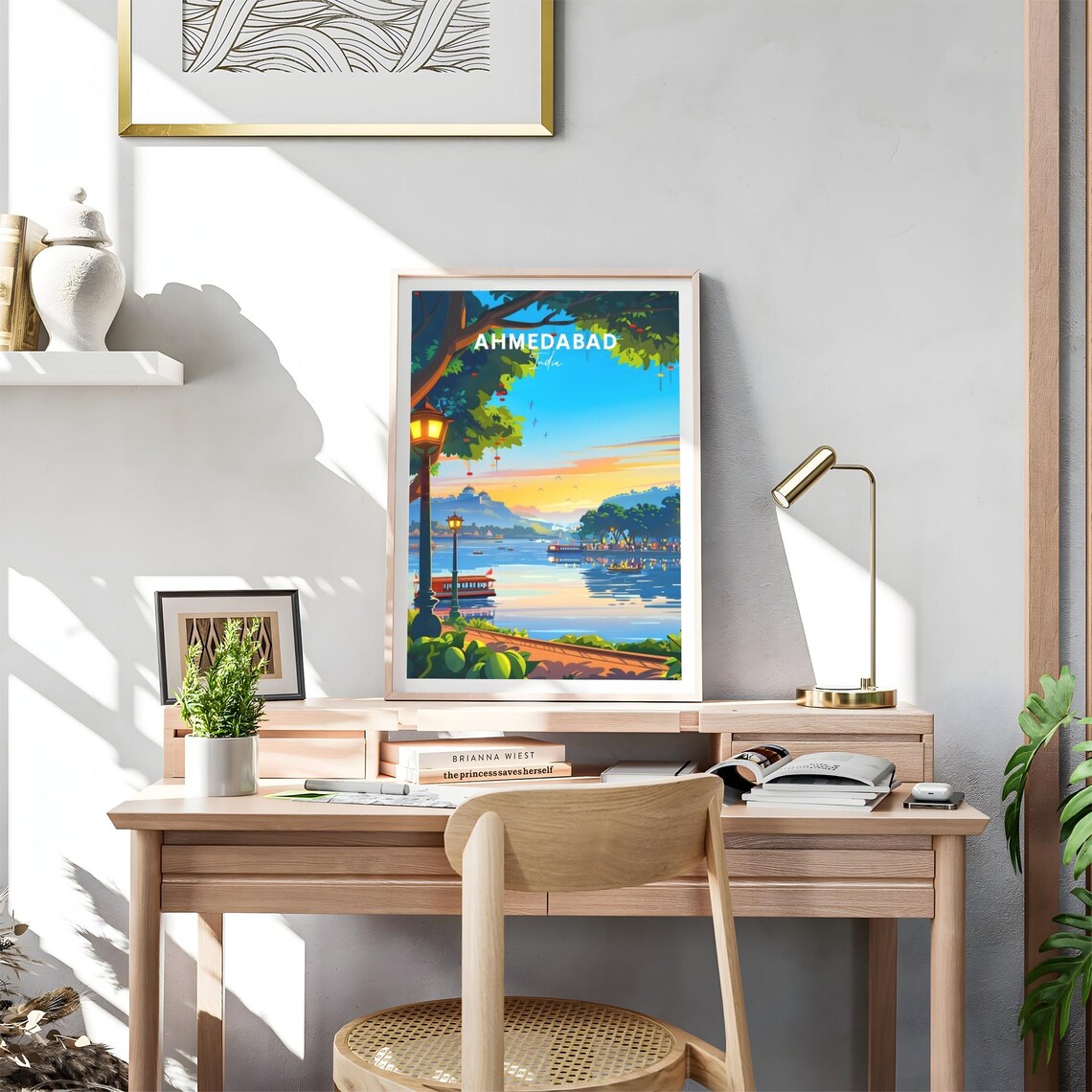 Ahmedabad India Riverfront Sunset Boats Promenade Travel Poster - Image 4