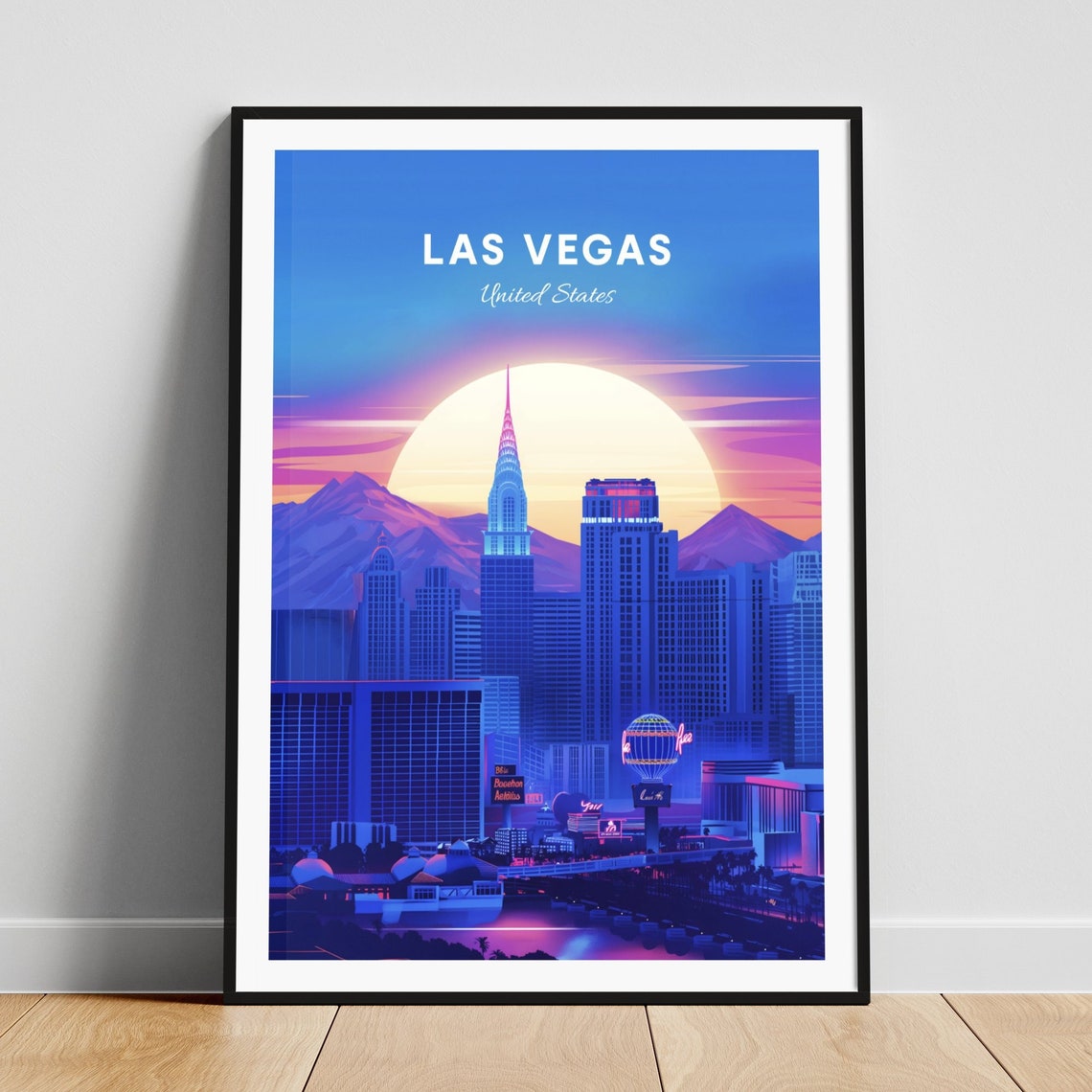 Las Vegas Nevada Night Skyline Neon Glow City Retro Vintage Poster